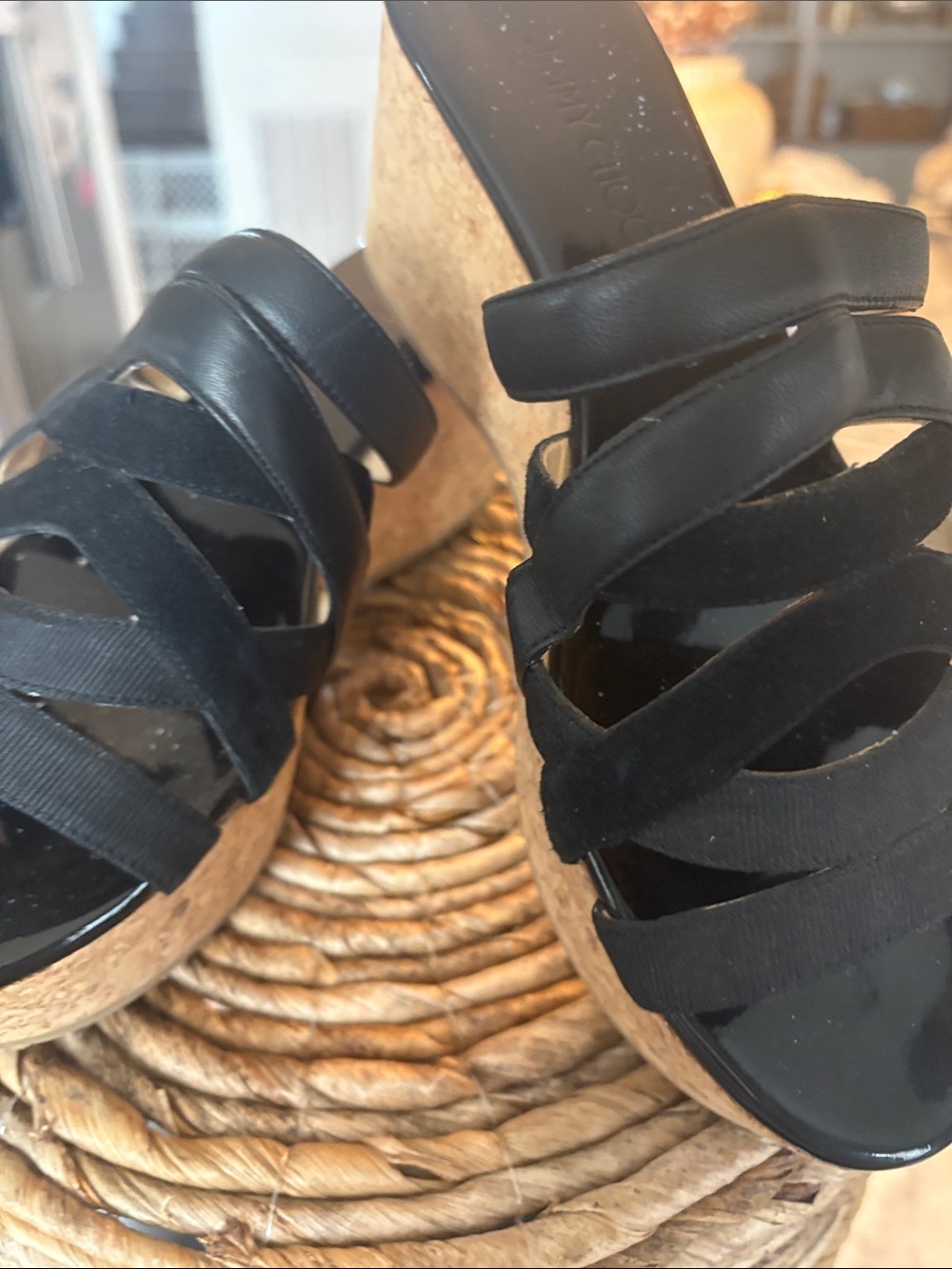 Jimmy Choo Black Cork Wedge Sandals